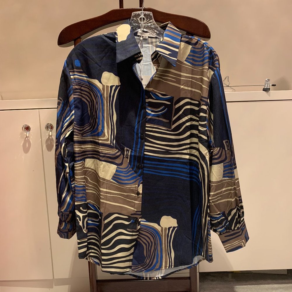 VRG GRL Printed Silk Button Up